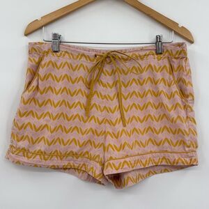 Shiraleah Chicago Cotton Drawstring Lounge Shorts in Pink/Mustard | Size Medium